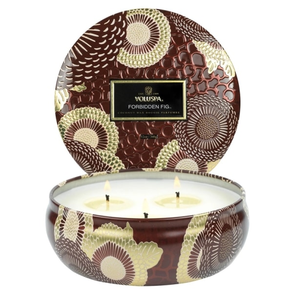 Voluspa 3-Wick Candle Decorative Tin Forbidden Fig 340g White