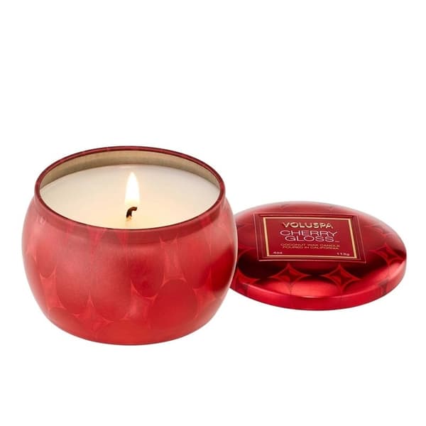 Voluspa Decorative Tin Candle Cherry Gloss 113g Red