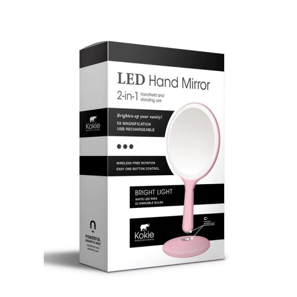 Kokie LED håndholdt ringspejl - USB genopladelig Pink