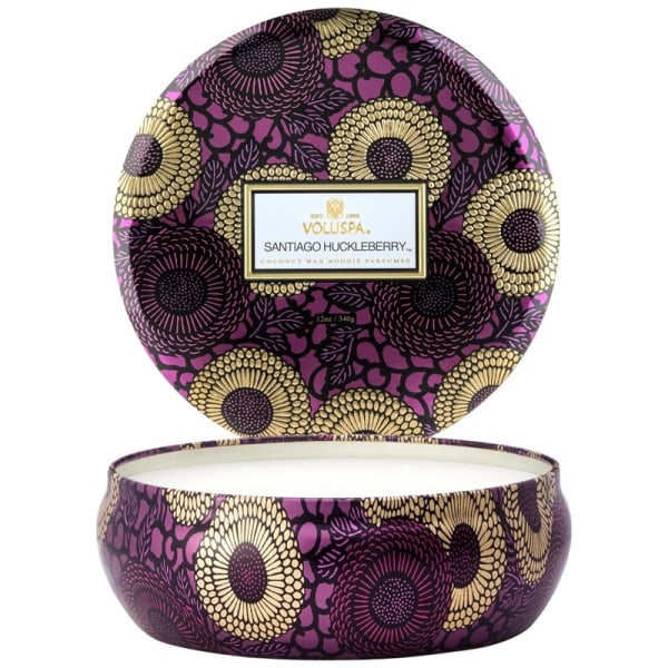 Voluspa 3-Wick Candle Decorative Tin Santiago Huckleberry 340g Purple