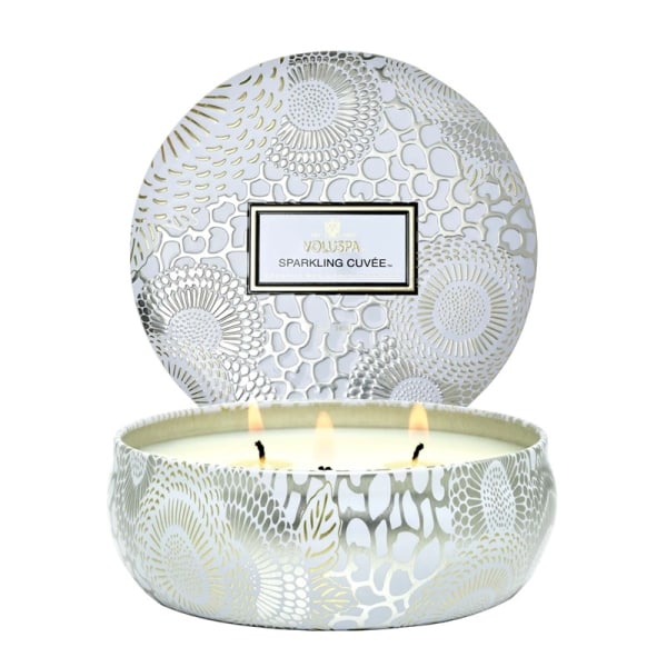 Voluspa 3-Wick Candle Decorative Tin Sparkling Cuvée 340g Silver