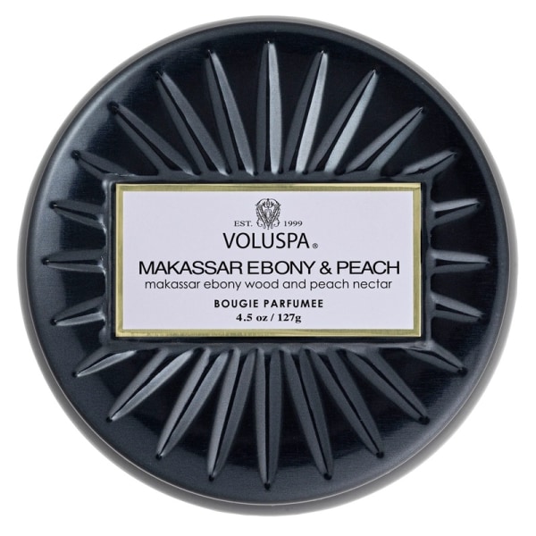 Voluspa Decorative Tin Candle Makassar Ebony & Peach 127g Black