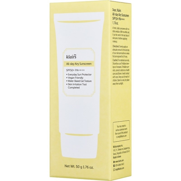 Klairs All-day Airy Sunscreen SPF50 50ml Transparent