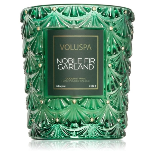 Voluspa Boxed Textured Glass Candle Noble Fir Garland 184g Transparent