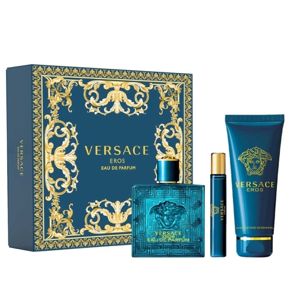 Giftset Versace Eros Edp 100ml + Edp 10ml + SG 150ml Blue