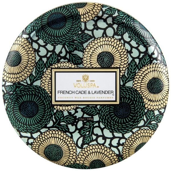 Voluspa 3-Wick Candle Decorative Tin French Cade & Lavender 340g Grön