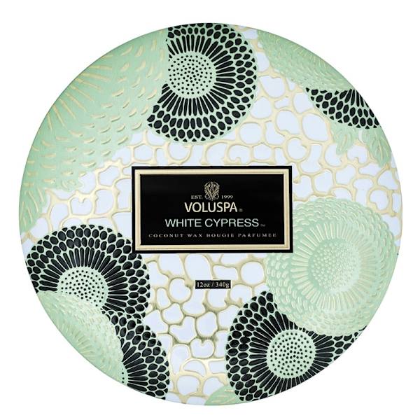 Voluspa 3-Wick Decorative Tin Candle White Cypress 340g White