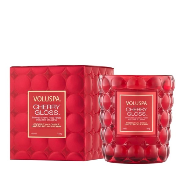 Voluspa Boxed Textured Glass Candle Cherry Gloss 184g Red