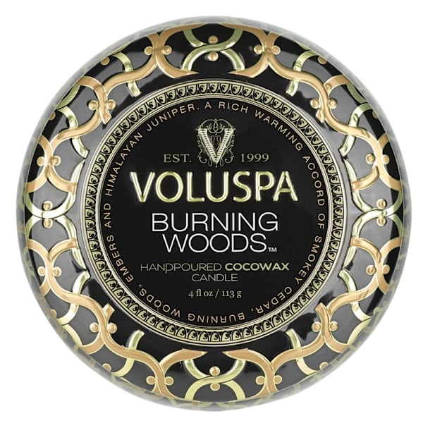 Voluspa Decorative Tin Candle Burning Woods 113g Black