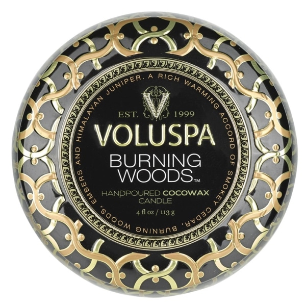 Voluspa Decorative Tin Candle Burning Woods 113g Svart