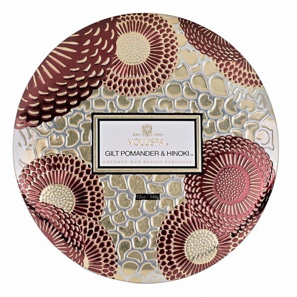 Voluspa 3-Wick Candle Decorative Tin Gilt Pomander & Hinoki 340g Blå