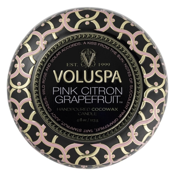 Voluspa Decorative Tin Candle Pink Citron Grapefruit 113g Black