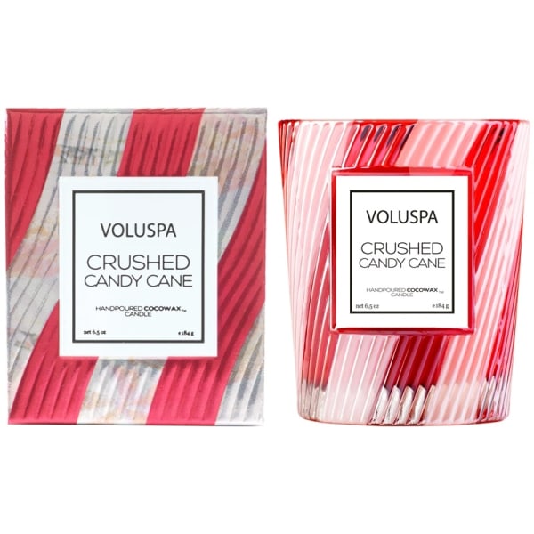 Voluspa Crushed Candy Cane Textured Glass Candle 184g Red