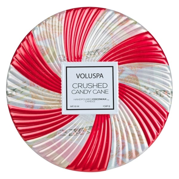 Voluspa Crushed Candy Cane 3-wick Tin Candle Red
