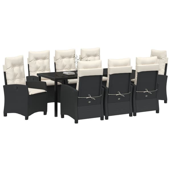 Trädgårdsmöbelset med kudde 9 pcs Svart konstrotting