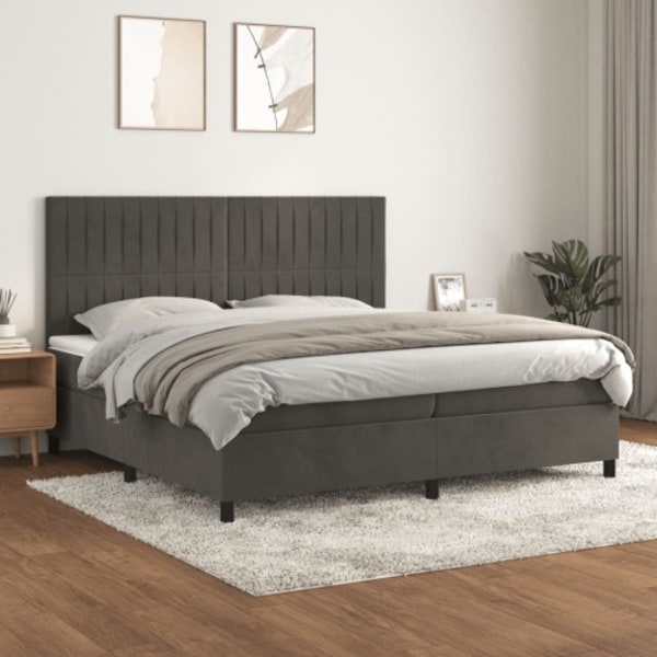Ramsäng med madrass mörkgrå 200x200 cm sammet