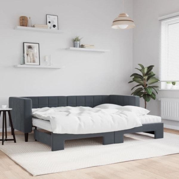 Dagbädd med madrasser utdragbar mörkgrå 80x200 cm sammet