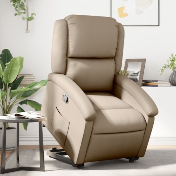 Reclinerfåtölj med uppresningshjälp cappuccino konstläder