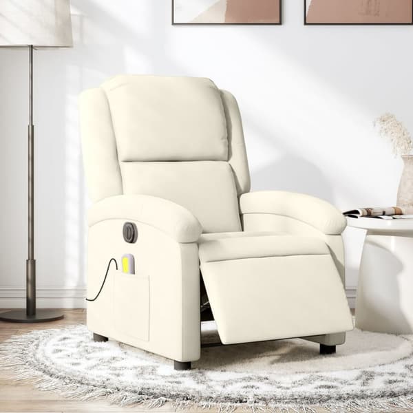Elektrisk massagefåtölj gräddvit sammet