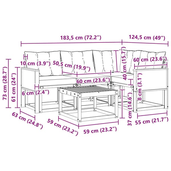 Utomhussoffset med kudde 5 pcs Naturlig och ljusgrå