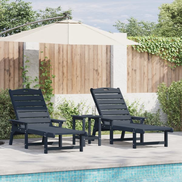 Solstol Reclining 3 pcs Marinblå polyeten