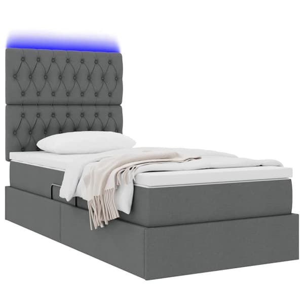 Förvaringssäng med LED med led Mörkgrå 100 x 200 cm Polyester