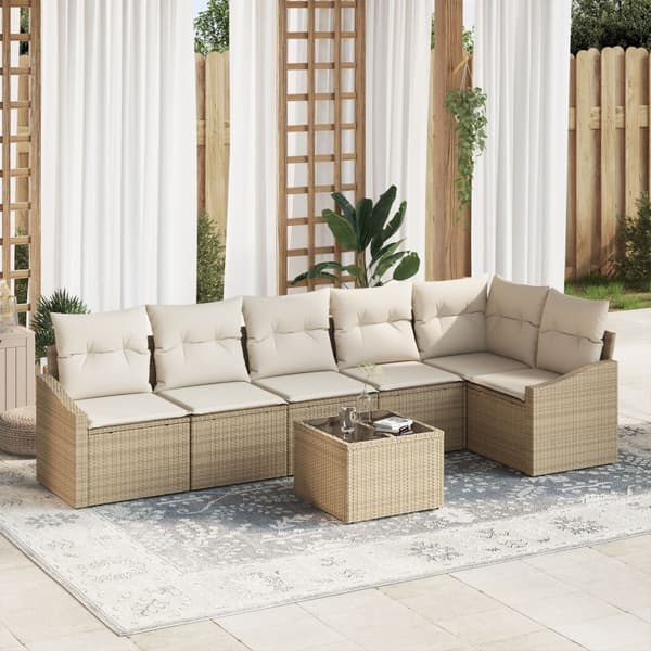 Trädgårdsoffset 7 st Beige och gräddfärgad konstrotting