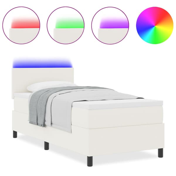 LED Box Säng Grädde och vit 80 x 200 cm Kordread tyg