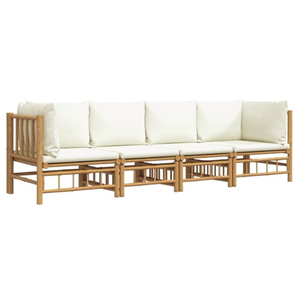 Loungegrupp 4 delar gräddvita dynor bambu