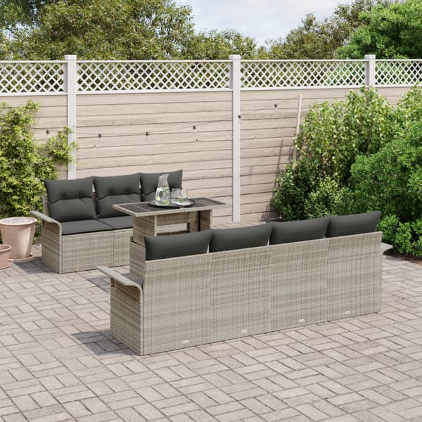 Trädgårdsoffset med kudde med lagring 8 pcs Ljusgrå Poly Rattan