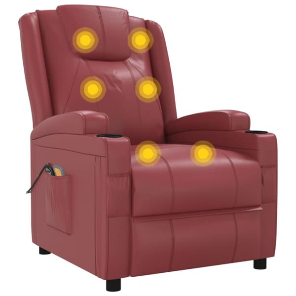 Elektrisk massagefåtölj vinröd konstläder