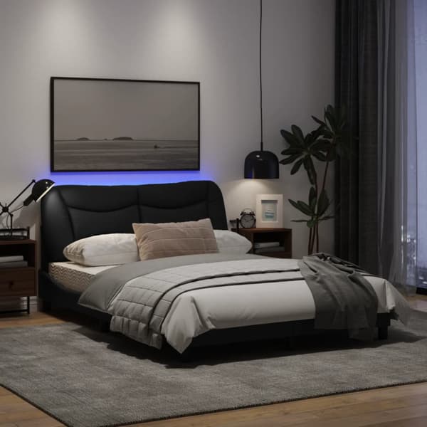 Bed Frame with LED without Mattress "Hvar" Black 140x200 cm Fabric