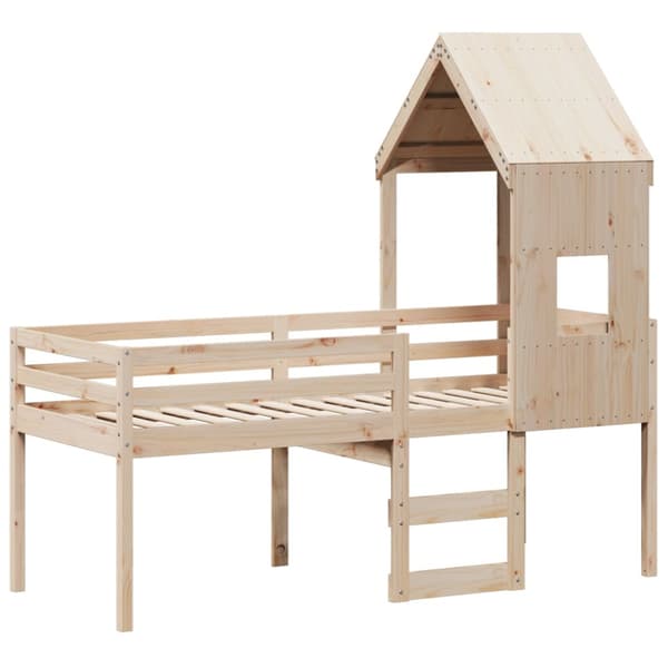 Hög säng med tak 90x200 cm massiv furu