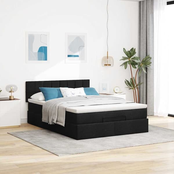 Ottoman säng med madrass svart 140x200 cm tyg