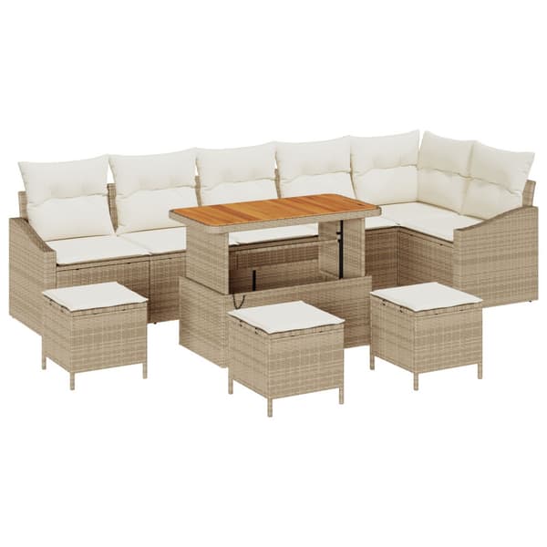 Trädgårdsoffset med kudde 10 pcs Beige konstrotting