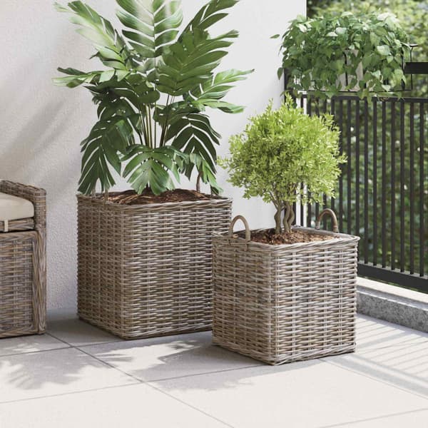 Planteringskorg med lagring 2 pcs Grå Lacak-rattan