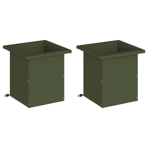 Odlingslåda med LED 2 st Olivgrön 30 x 30 x 30 cm Stål