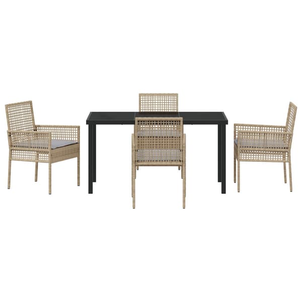 Trädgårdsmöbelset med kudde 5 pcs Beige konstrotting