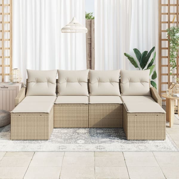 Trädgårdsmöbelset med kudde 6 pcs Beige och gräddfärgad