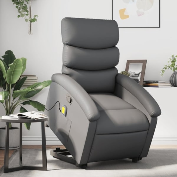 Massagefåtölj med uppresningshjälp Grå konstläder