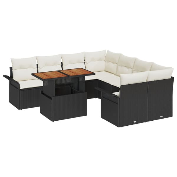 Trädgårdsoffset med lagring 9 pcs Svart Poly rattan