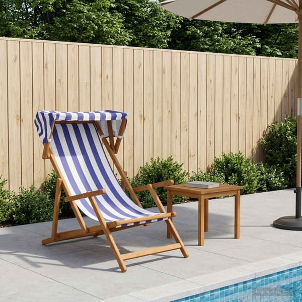 Deck Chair 3 Position Massiv Eukalyptus Trä Blå och Vit