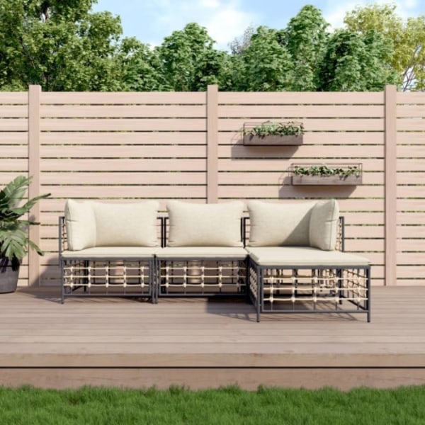 Loungegrupp 4 delar med dynor antracit konstrotting