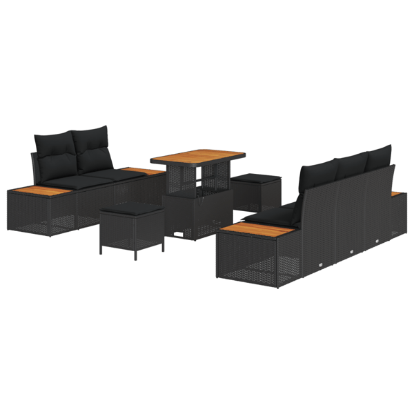 Trädgårdsoffset 8 pcs Svart Poly Rattan och Pulverlackerad Stål