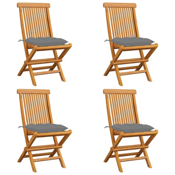 Trädgårdsstolar med gråa dynor 4 st massiv teak