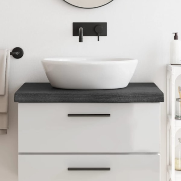 Bänkskiva badrum mörkbrun 80x60x(2-6) cm behandlat massivt trä