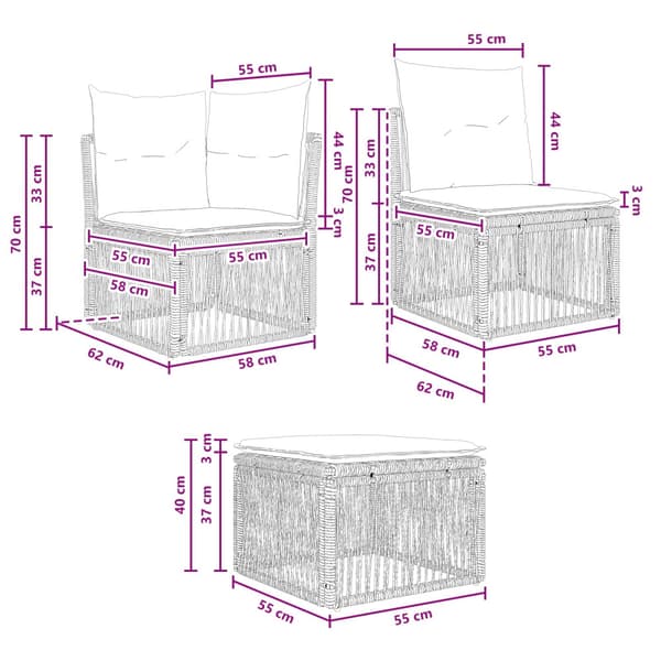 Trädgårdsoffset 4 pcs Svart konstrotting