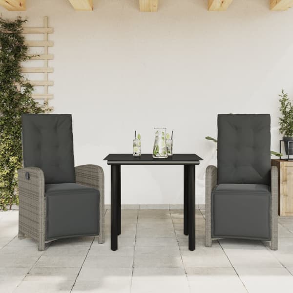 Caféset med dynor 3 delar grå konstrotting