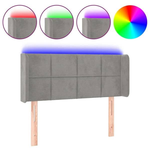 Sänggavel LED ljusgrå 103x16x78/88 cm sammet