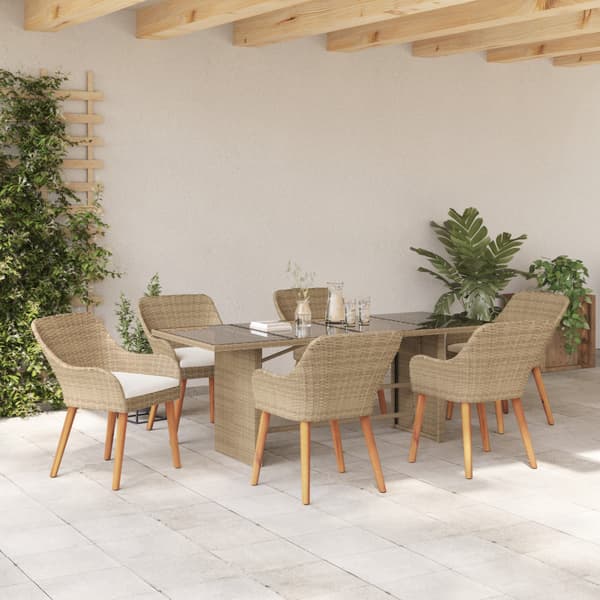 Trädgårdsmöbelset med kudde 7 pcs Beige konstrotting